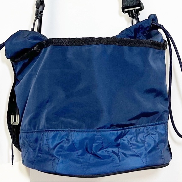 Zara Blue & Black Nylon Crossbody Drawstring Bucket Bag NEW - Picture 8 of 14